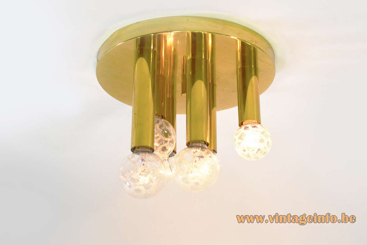 S.A. Boulanger brass flush mount 6 tubes wall lamp design: Gaetano Sciolari 1970s E14 sockets vintage