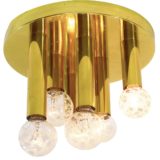 S.A. Boulanger brass flush mount 6 tubes wall lamp design: Gaetano Sciolari 1970s E14 sockets vintage
