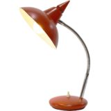 1960s witch hat desk lamp round red base chrome gooseneck pointed lampshade Massive Belgium 1970s Prova