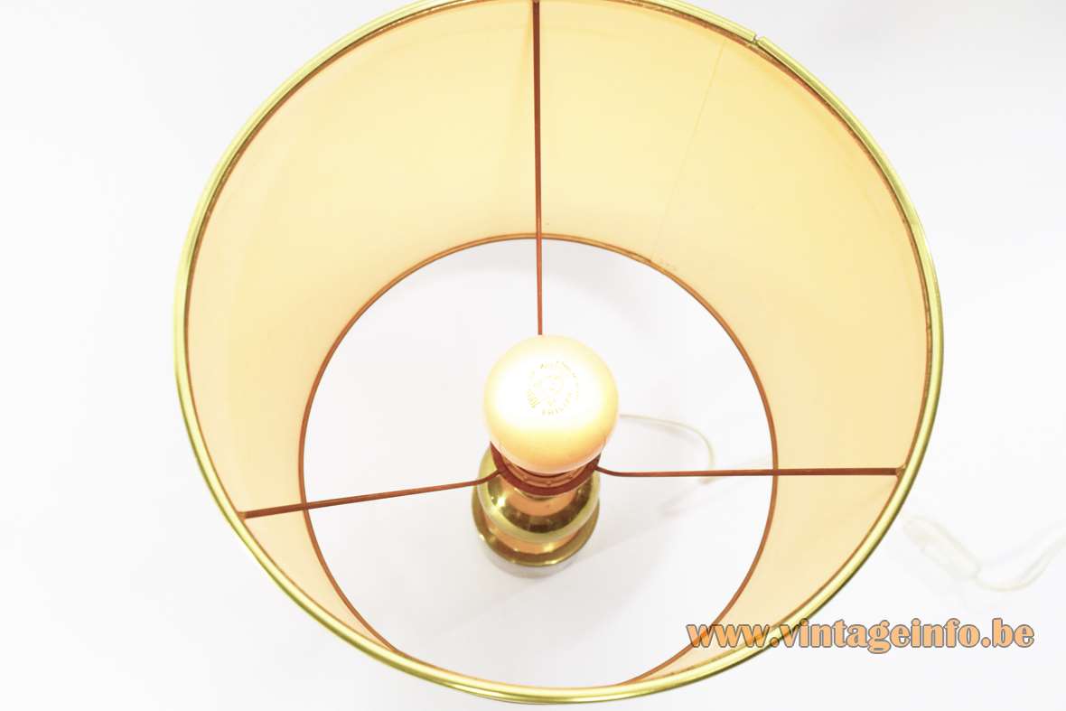 1970s brass table lamp plated metal round base & globe conical fabric lampshade Massive 1980s Philippe Barbier