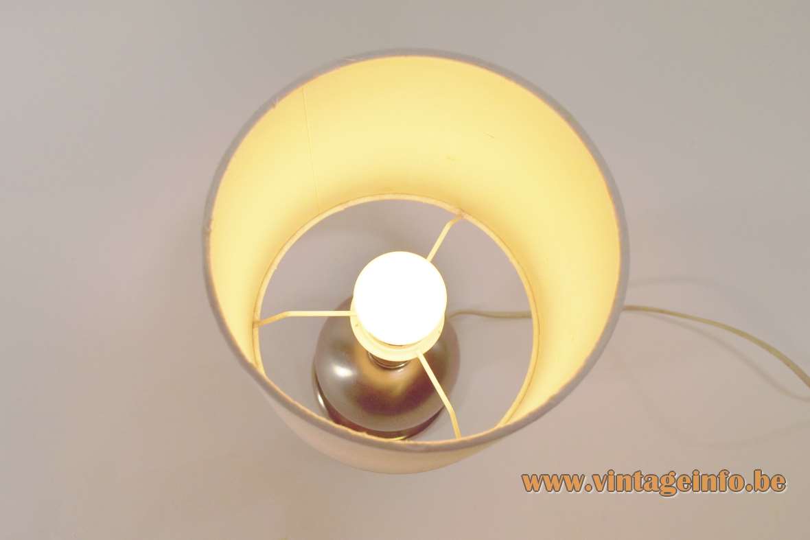 1970s chrome globe table lamp round base & sphere tubular white fabric lampshade Massive Belgium 1960s