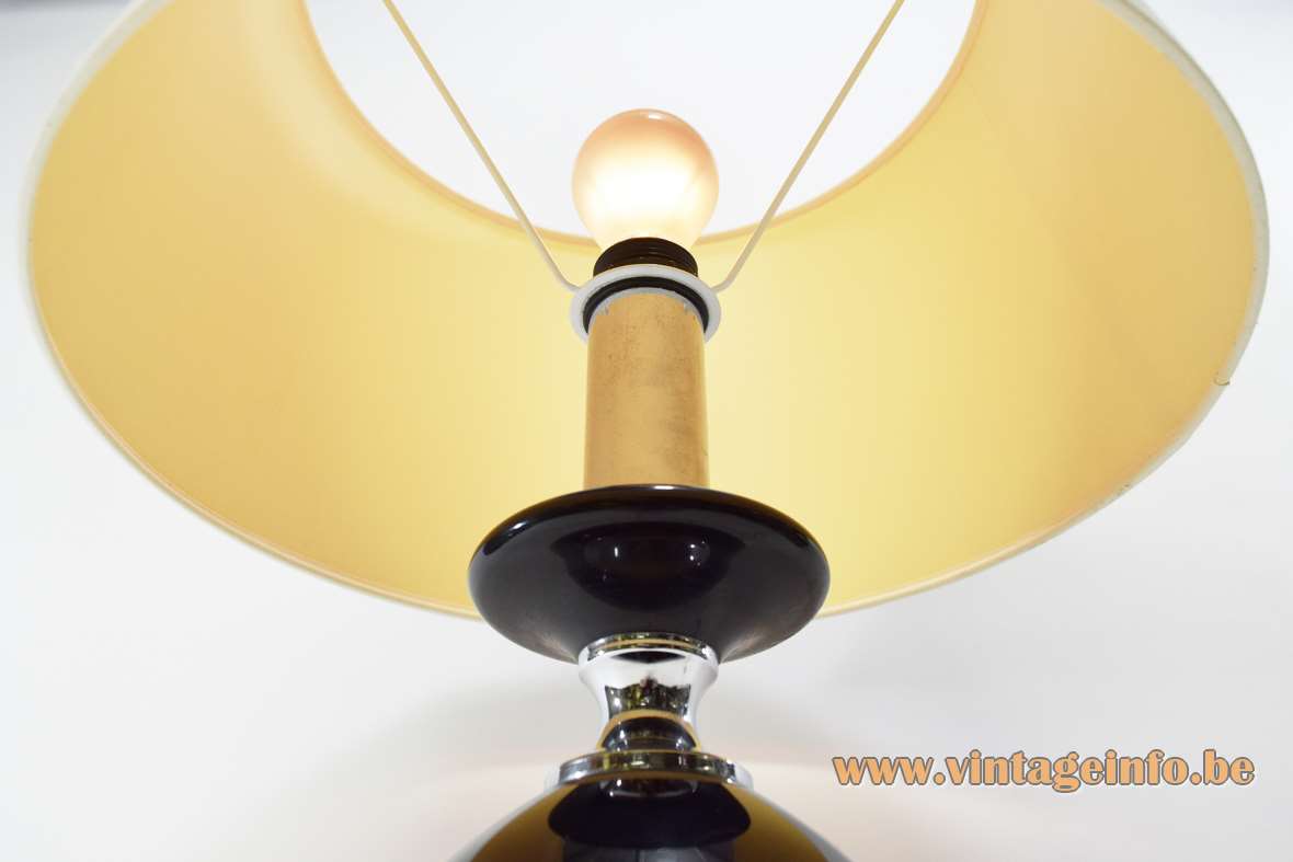 1970s Massive table lamp inside conical white fabric lampshade chrome tube E27 socket Belgium 
