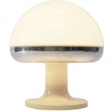 1970s mushroom table lamp white acrylic lampshade chrome rim round base Harvey Guzzini Italy iGuzzini vintage