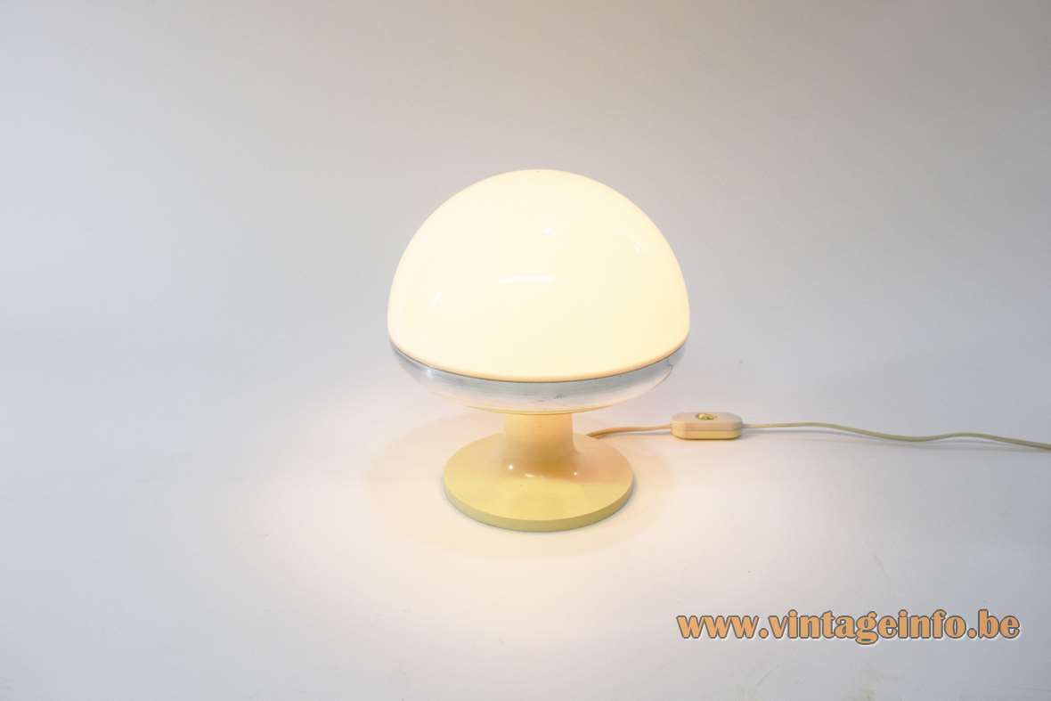 1970s mushroom table lamp white acrylic lampshade chrome rim round base Harvey Guzzini Italy iGuzzini vintage