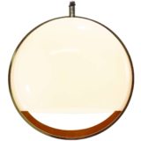 Acrylic rise & fall globe pendant lamp 2 white plastic shells lampshade wood & chrome ring 1960s 1970s