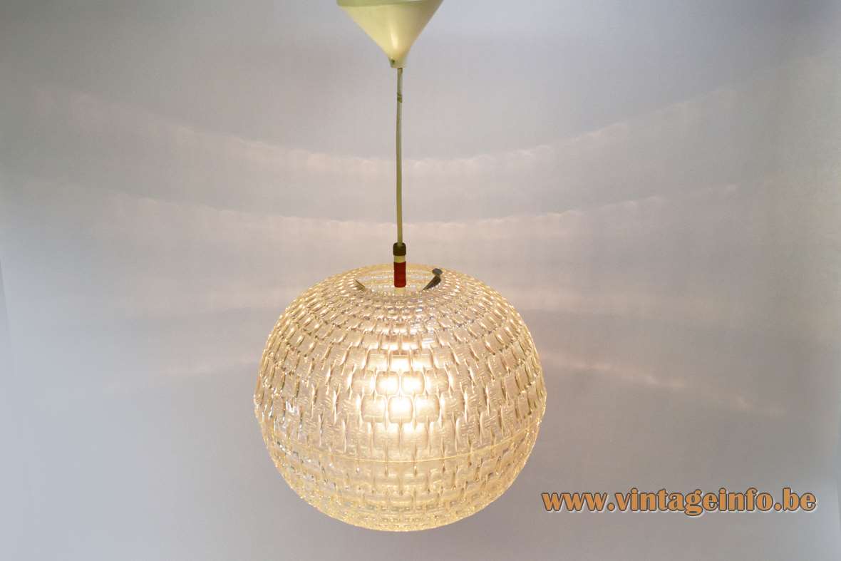 Aloys Ferdinand Gangkofner ERCO pendant lamp plastic globe lampshade repeating diamond motif design 1960s 1970s Germany