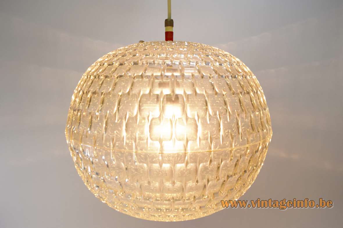 Aloys Ferdinand Gangkofner ERCO pendant lamp plastic globe lampshade repeating diamond motif design 1960s 1970s Germany