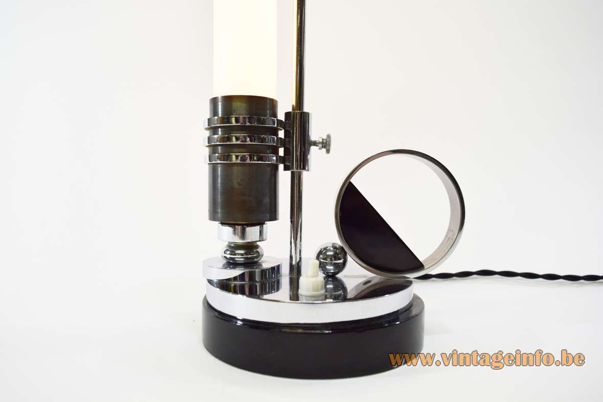 Art deco candlestick table lamp black round wood base chrome E27 socket Colorenta light bulb Bauhaus 1920s 1930s