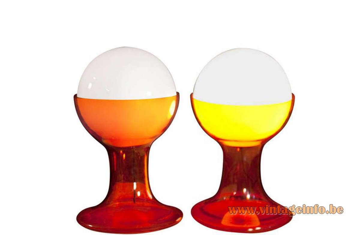 Carlo Nason AV Mazzega LT216 table lamp 1968 design orange glass base opal globe 1960s 1970s