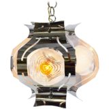 Chrome and glass globes chandelier folded slats 3 milky orange spheres 1960s 1970s AV Mazzega Murano