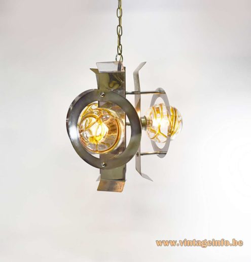 Chrome and Amber Glass Chandelier 1