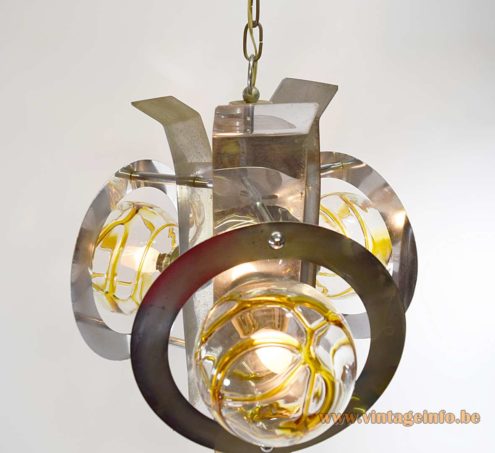 Chrome and Amber Glass Chandelier 4