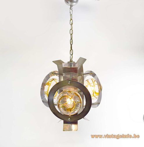 Chrome and Amber Glass Chandelier 6