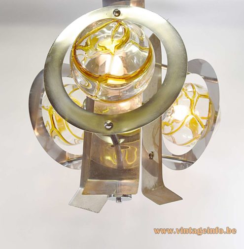 Chrome and Amber Glass Chandelier 7