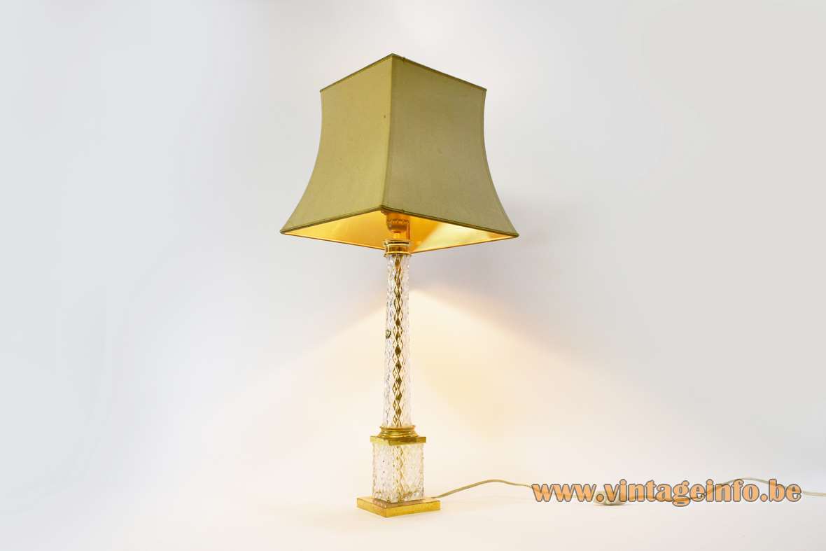 Cristal d'Albret table lamp gilded square brass base crystal glass beam & tube pagoda lampshade 1960s 1970s