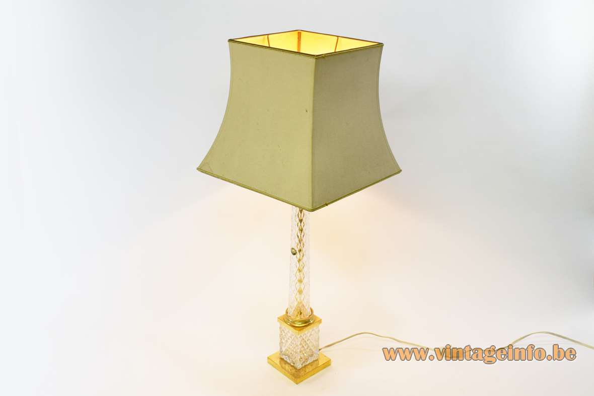 Cristal d'Albret table lamp gilded square brass base crystal glass beam & tube pagoda lampshade 1960s 1970s
