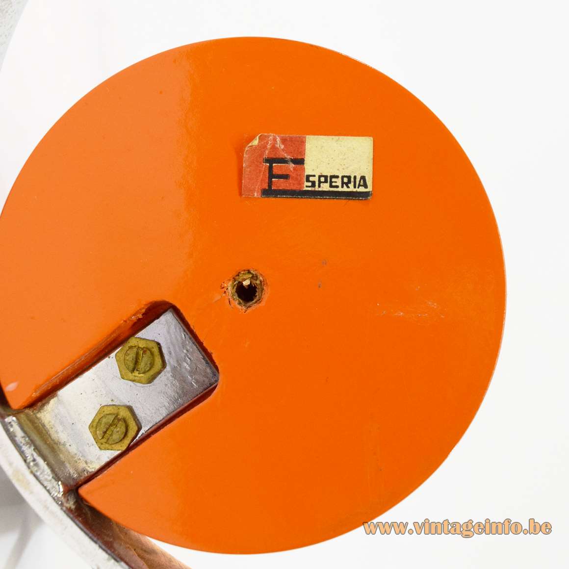 Esperia chrome table lamp with an orange disk - Label