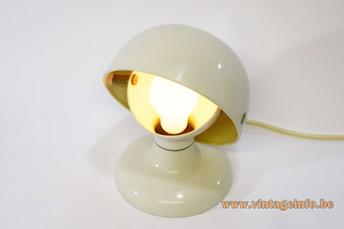FLOS Jucker table lamp 1960s design: Tobia Scarpa white aluminium base adjustable eclipse helmet lampshade Italy