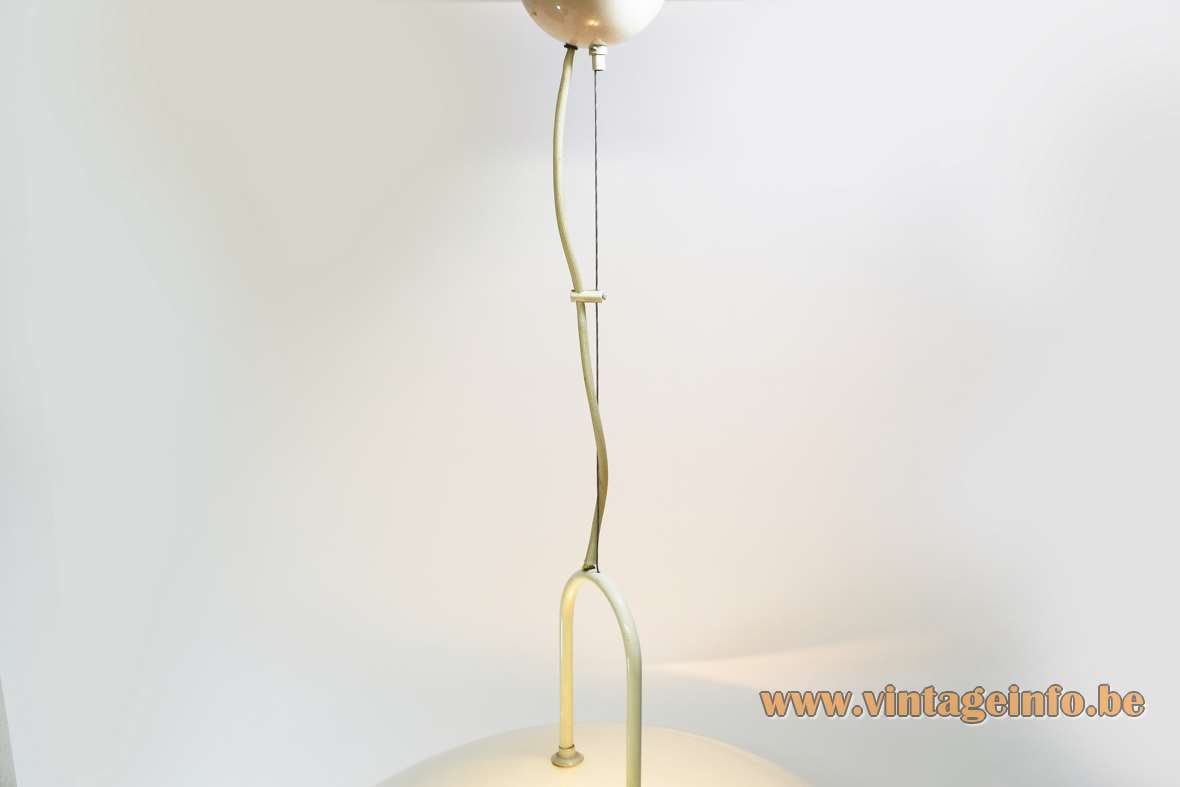 Glass uplighter pendant lamp round frosted glass mushroom lampshade halogen bulb R7S 1970s 1980s vintage wire
