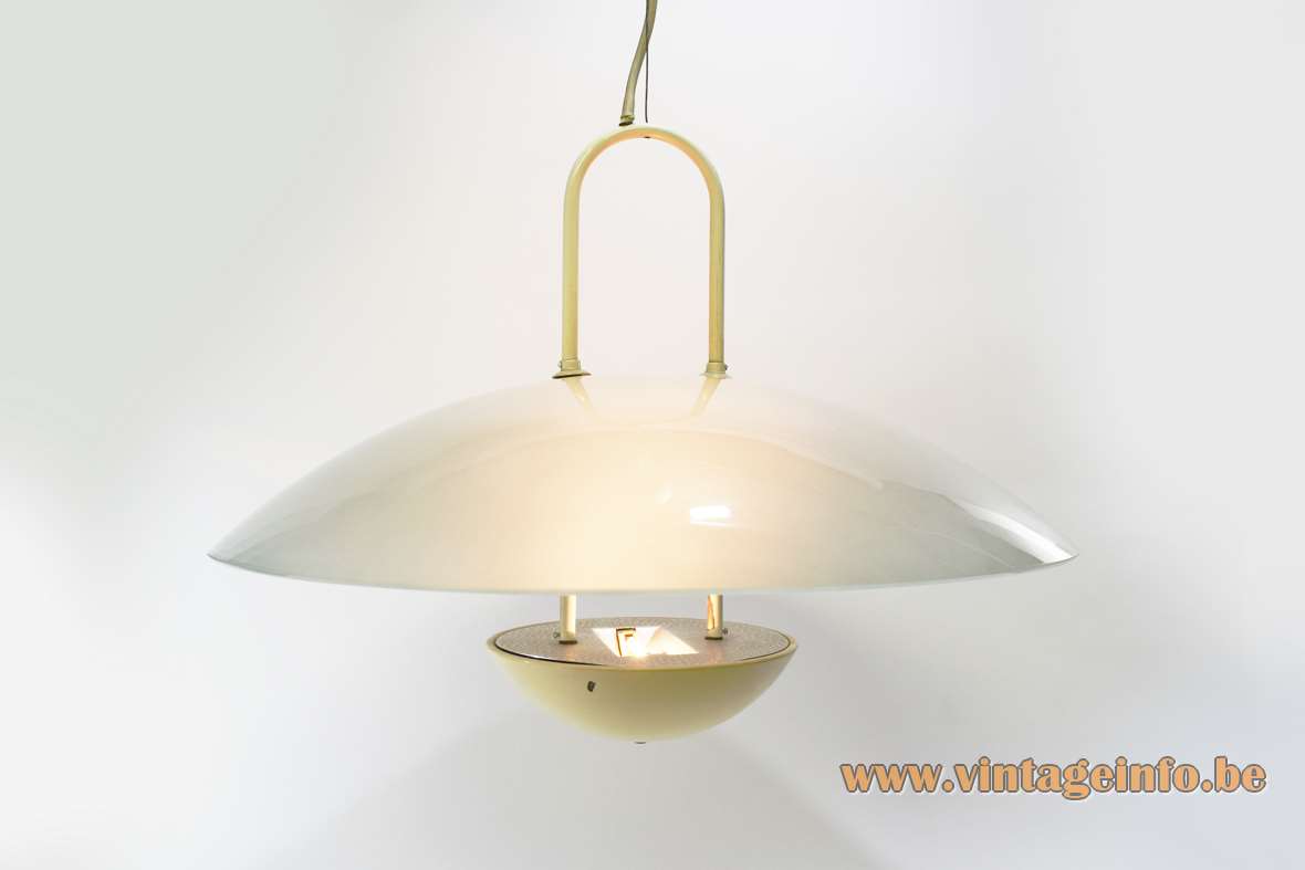 Glass uplighter pendant lamp round frosted glass mushroom lampshade halogen bulb R7S 1970s 1980s vintage