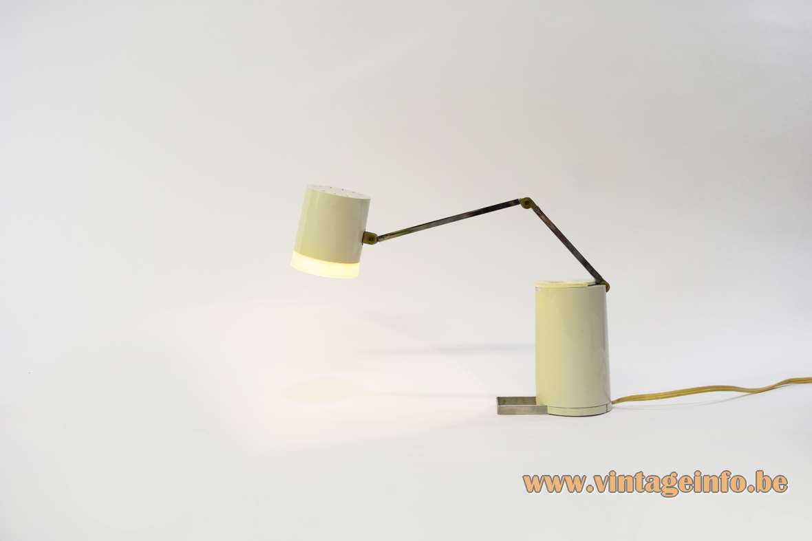 Kreo folding bedside table lamp chrome rods white plastic tube base & lampshade NA-101 Nanbu 1960s 1970s 