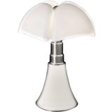 Martinelli Luce Pipistrello table lamp design: Gae Aulenti white acrylic bat lampshade adjustable metal base 1960s