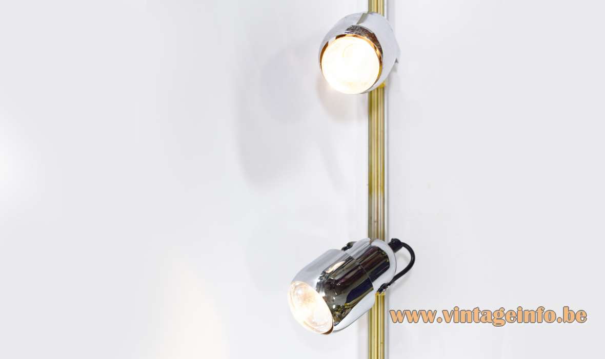 Mid-century chrome spotlights 3 chrome tubular lampshades aluminium rail E27 lamp sockets Massive Belgium 1960s 1970s 
