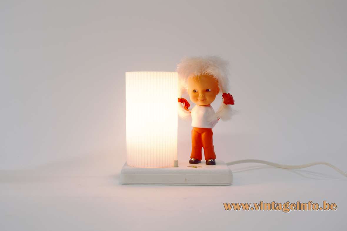 Pieter Klick table lamp plastic white base rubber girl doll tubular lampshade Parabel-Electric Germany 1960s 1970s