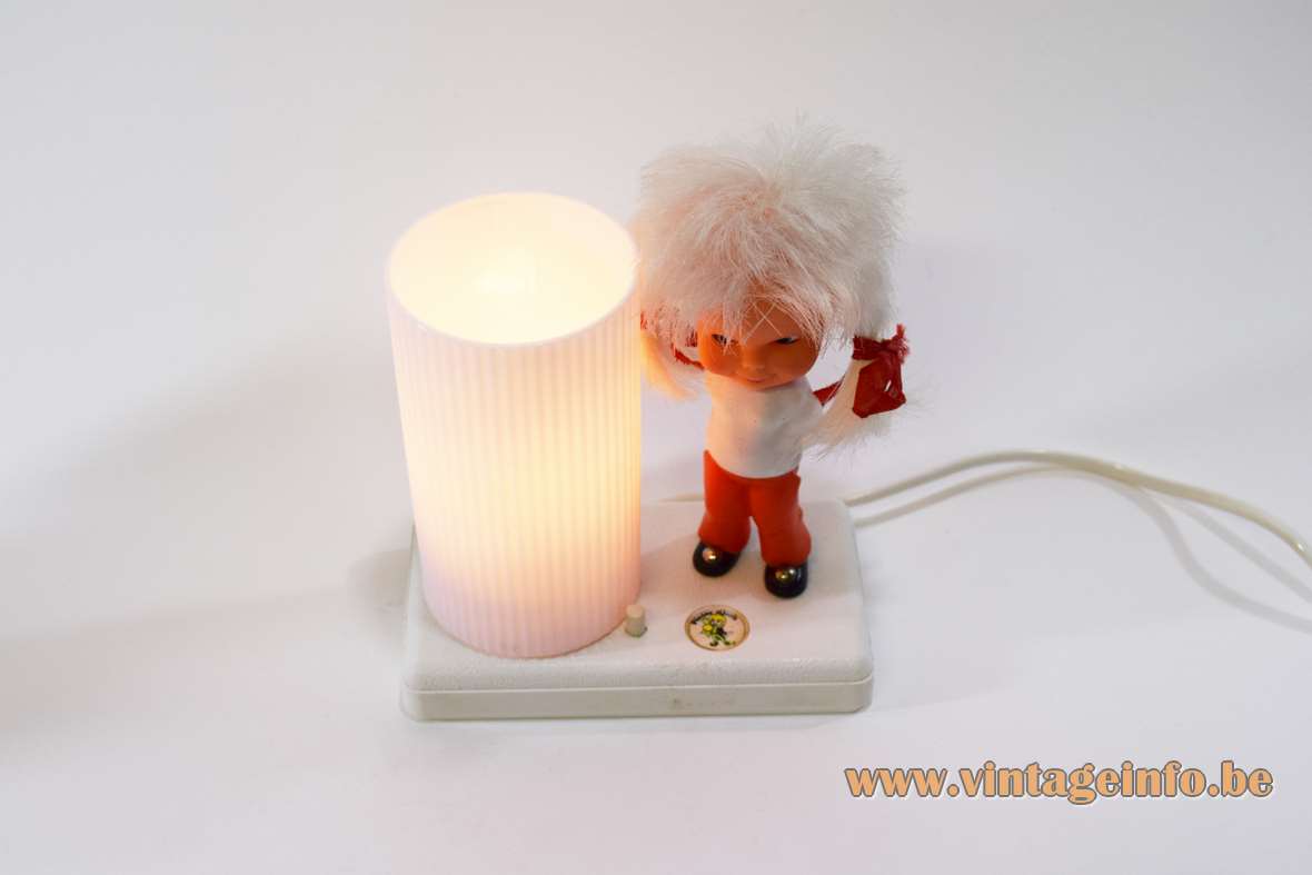 Pieter Klick table lamp plastic white base rubber girl doll tubular lampshade Parabel-Electric Germany 1960s 1970s