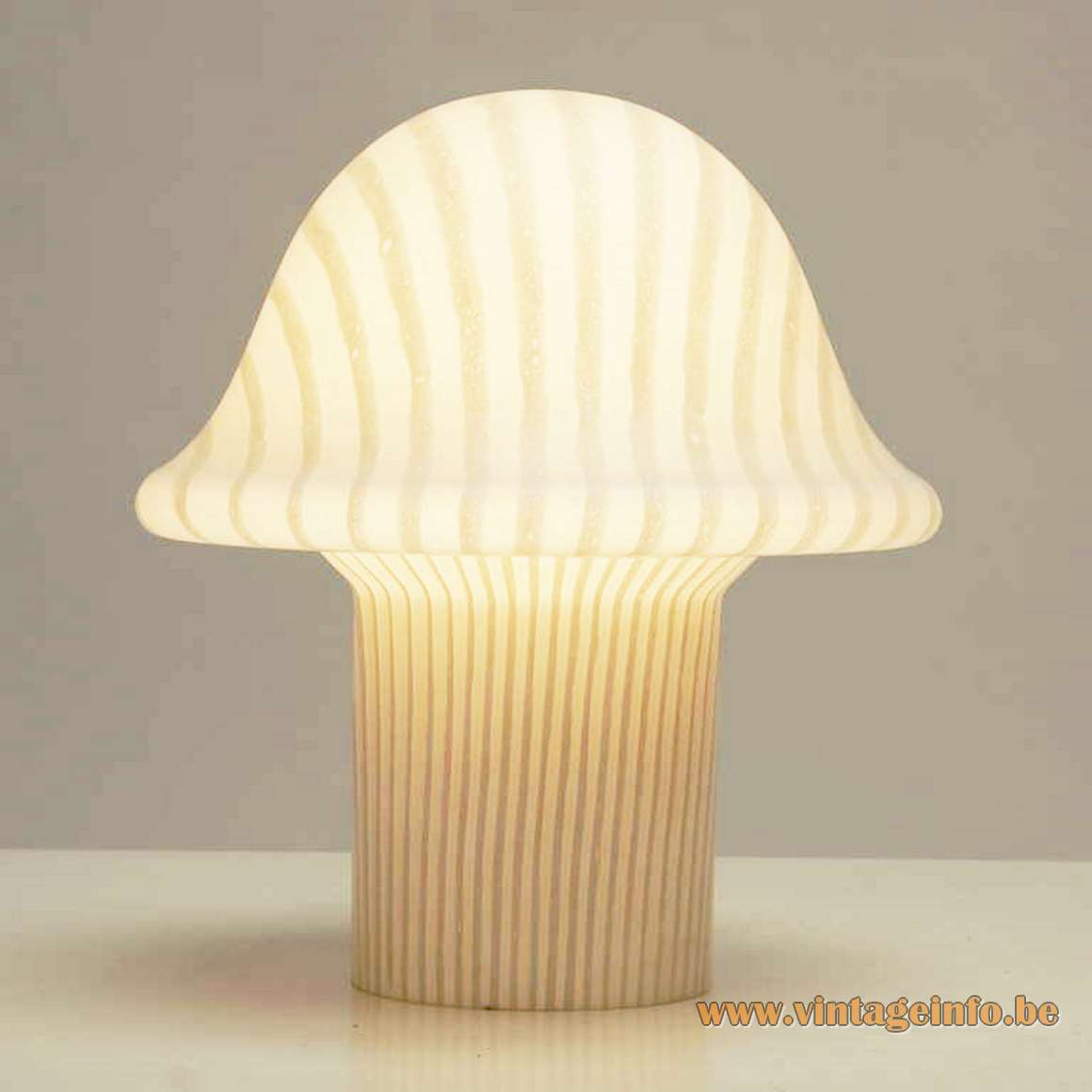 Peill + Putzler striped mushroom table lamp round base satin opal glass lampshade 1970s 1980s Germany