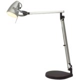 Quattrifolio Boris desk lamp 1992 design black base aluminium rods silver plastic conical lampshade Italy 1990s