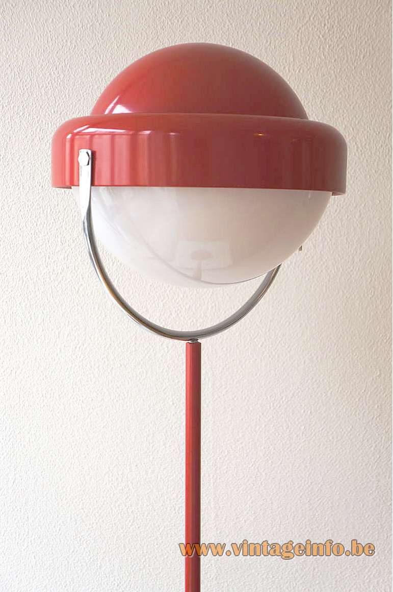 Uno Dahlen Aneta floor lamp red base & rod chrome slat round lampshade white diffuser 1960s 1970s
