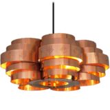 Werner Schou copper pendant lamp round slats rings lampshade Coronell Elektro Denmark E27 socket 1960s 1970s