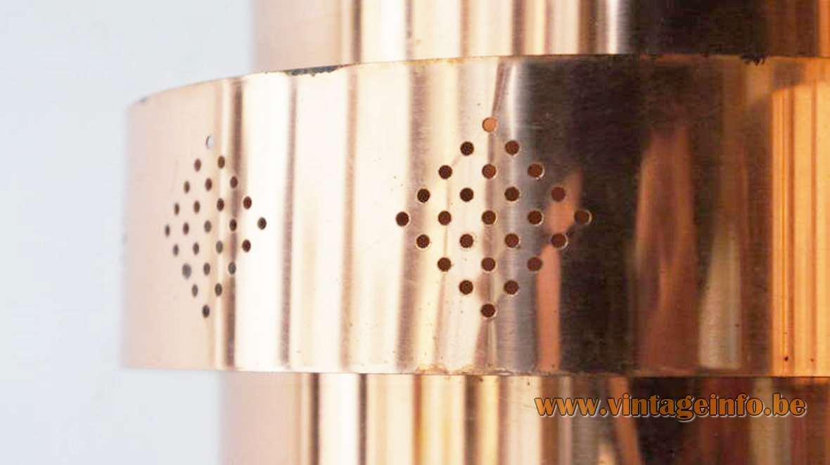 Werner Schou copper pendant lamp round slats rings lampshade square design perforated round holes Coronell Elektro