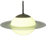 1930s Saturn pendant lamp art deco light green glass globe lampshade & ring chrome rod 1920s Bauhaus