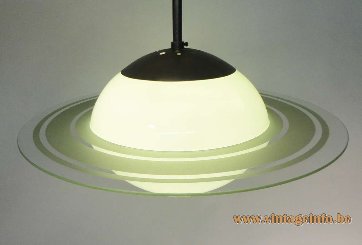 1930s Saturn pendant lamp art deco light green glass globe lampshade & ring chrome rod 1920s Bauhaus 