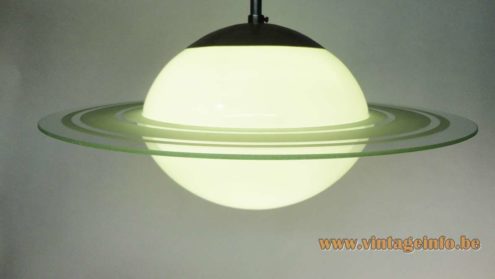 1930s Saturn pendant lamp art deco Bauhaus light green glass globe & ring chrome 1920s 1940s E27 socket