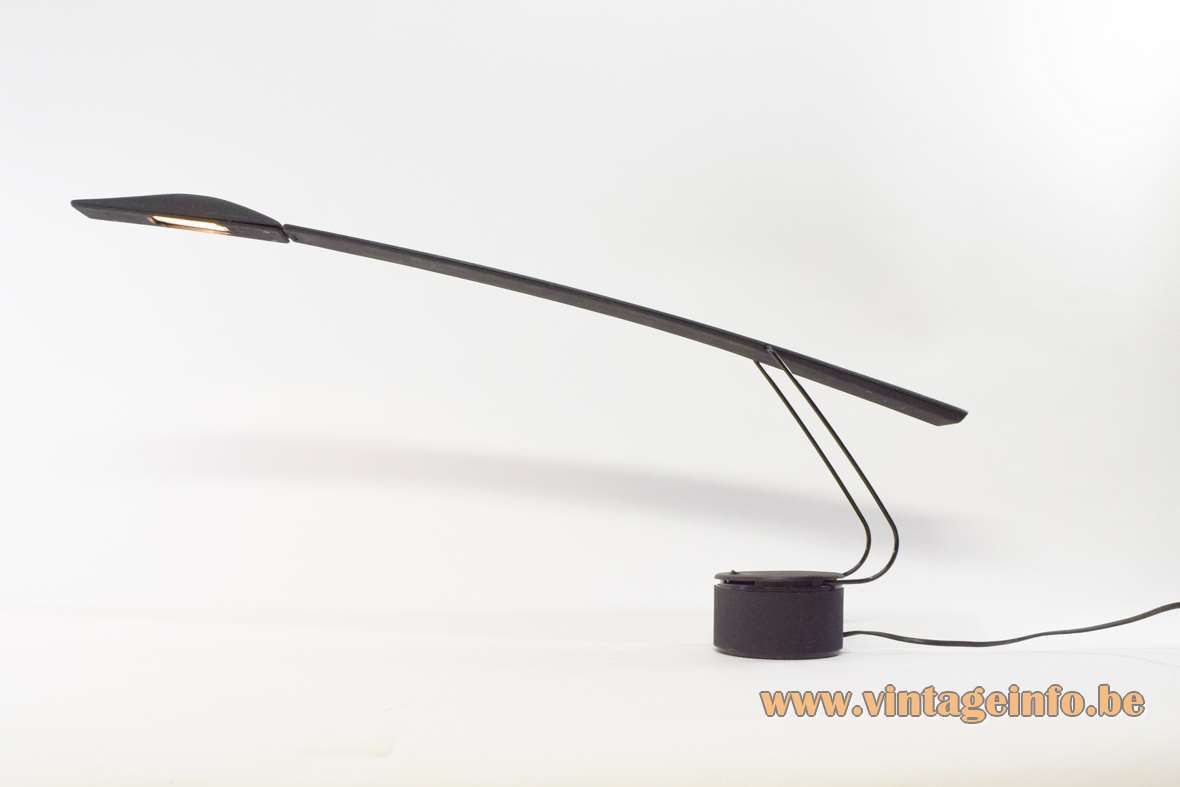 1980s Dove desk lamp black round plastic base rod & rectangular lampshade PAF Studio Nemo Lighting Italy