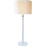 1980s Staff floor lamp white powdercoated oval metal base & long rod fabric lampshade Germany
