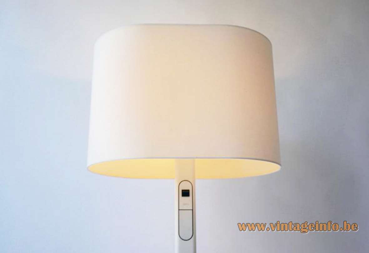 1980s Staff floor lamp white oval metal rod & white oval fabric lampshade Germany 