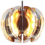 Angelo Brotto amber glass pendant lamp half circles moon citrus parts chrome slats Esperia Italy 1970s