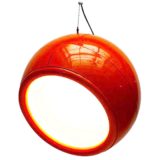 Artemide Pallade pendant lamp 1960s design Big orange-red globe lampshade white round diffuser 1970s Italy