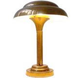 Copper art deco table lamp round base & rod mushroom lampshade Bauhaus 1920s 1930s 1940s E27 socket