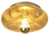 DORIA amber glass flush mount wall lamp round doughnut lampshade E27 socket Germany 1960s 1970s