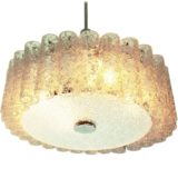 DORIA crystal glass tubes chandelier round lampshade 27 pipes big disc chrome frame Germany 1960s 1970s