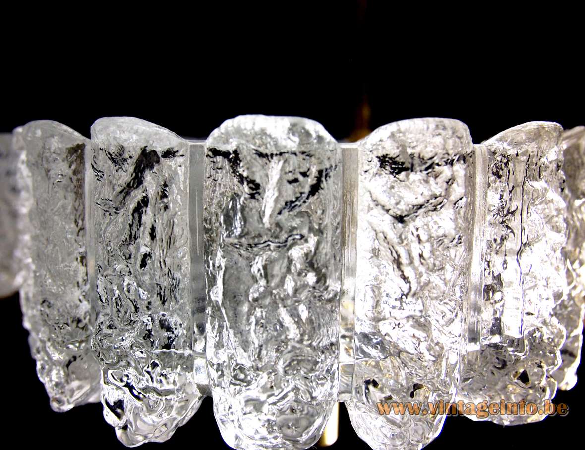 DORIA ice glass chandelier ice block lampshade close up 1960s 1970s Germany E27 sockets
