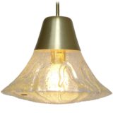 DORIA pendant lamp 7163 embossed conical clear amber veined glass aluminium tube E27 socket 1970s 1980s