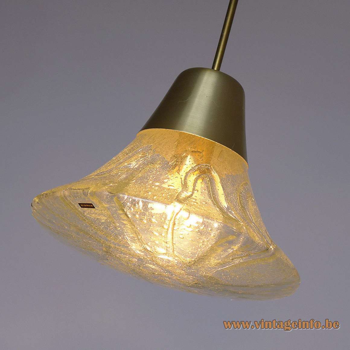  DORIA pendant lamp 7163 embossed conical clear amber veined glass aluminium tube E27 socket 1970s 1980s