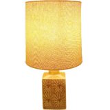 Désirée Stentøj flowers table lamp beige ochre white ceramics base floral decoration fabric lampshade Denmark 1960s