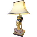 Edoardo Tasca Nefertiti table lamp porcelain colourful pharaoh bust Egypt 1970s 1980s Hollywood Regency pagoda lampshade